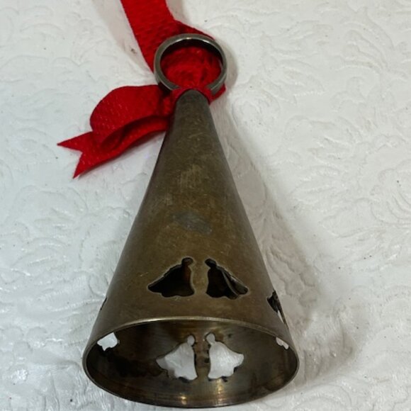 VTG 1999 Handmade Silverplated Christmas Bell Red Bow 5" Tall - Picture 13 of 15